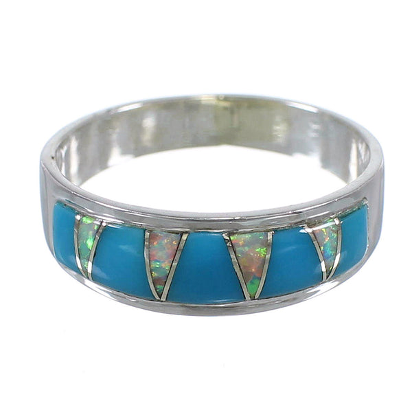 Southwestern Sterling Silver Turquoise And Opal Ring Size 6-1/2 RX82947